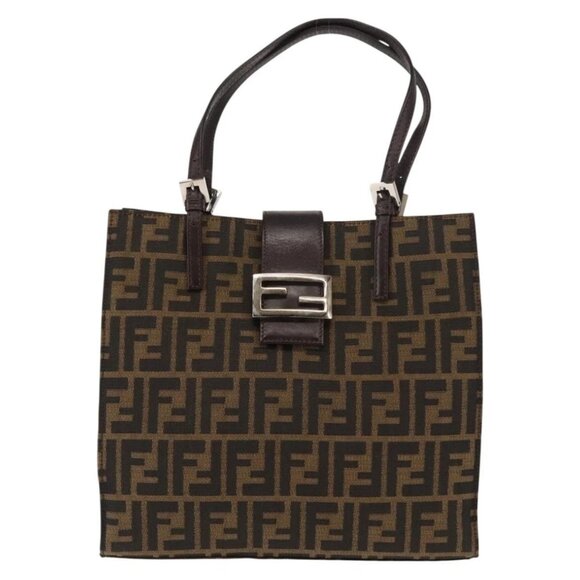 FENDI Zucca Canvas Mamma Baguette Tote Bag Black Silver Brown Auth 145493 - Picture 2 of 16